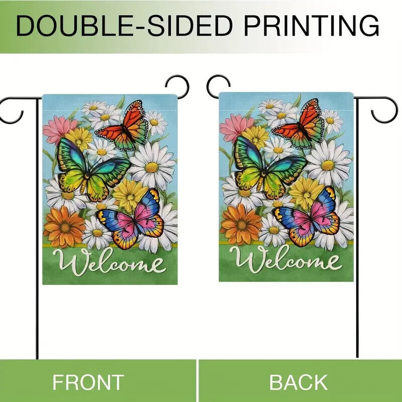 Spring Daisy Butterfly Welcome Garden Flag Double-Sided 12" x 18" NEW! Home & Garden:Yard, Garden & Outdoor Living:Décor:Flags Cozy Home Treasures
